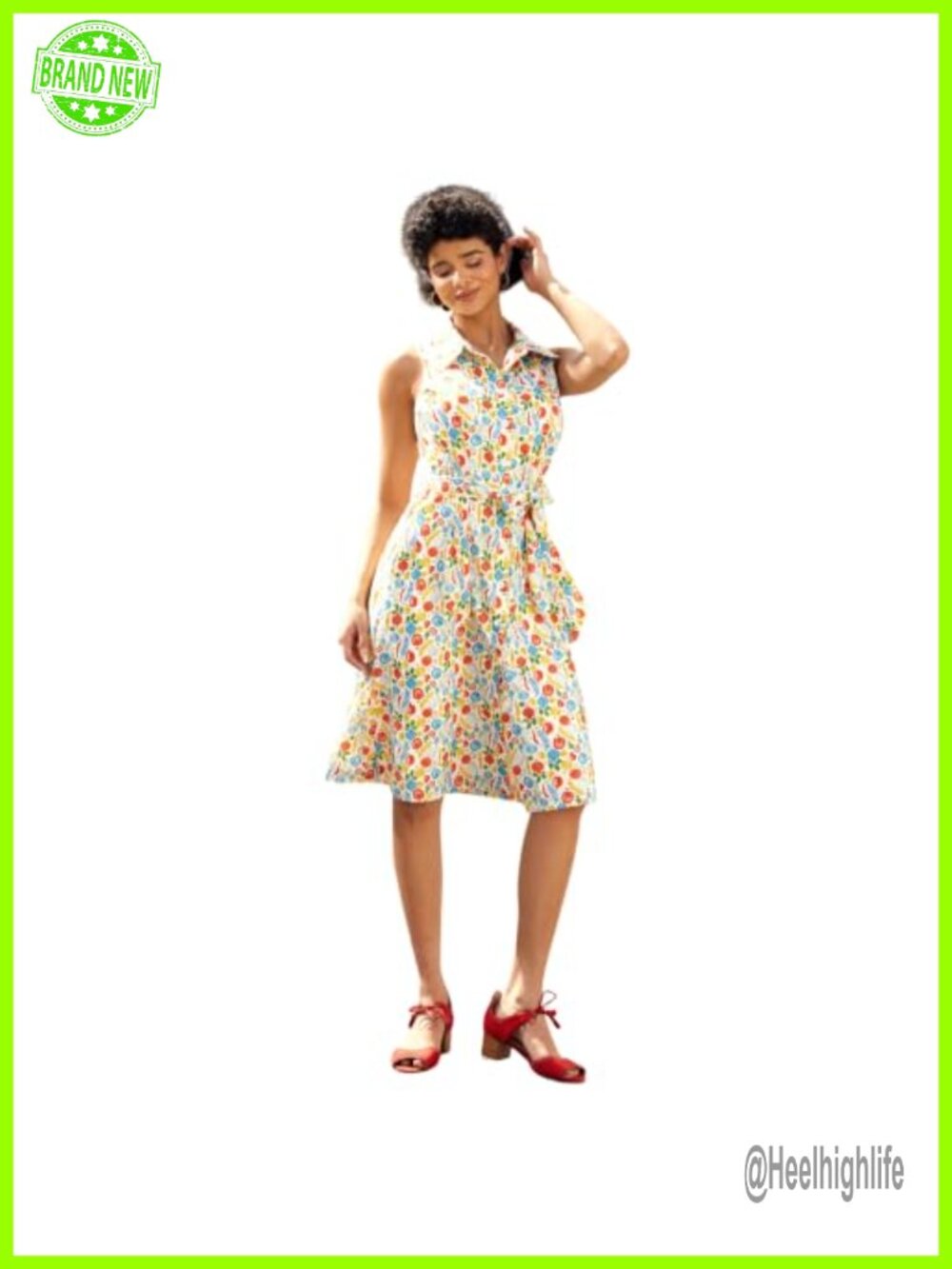 Sleeveless Shirt Dress with Pockets Button Front Midi Cotton